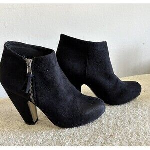 Madden Girl Black Fabric Coated Lopezzz Ankle Booties Boots Zip Size 6M